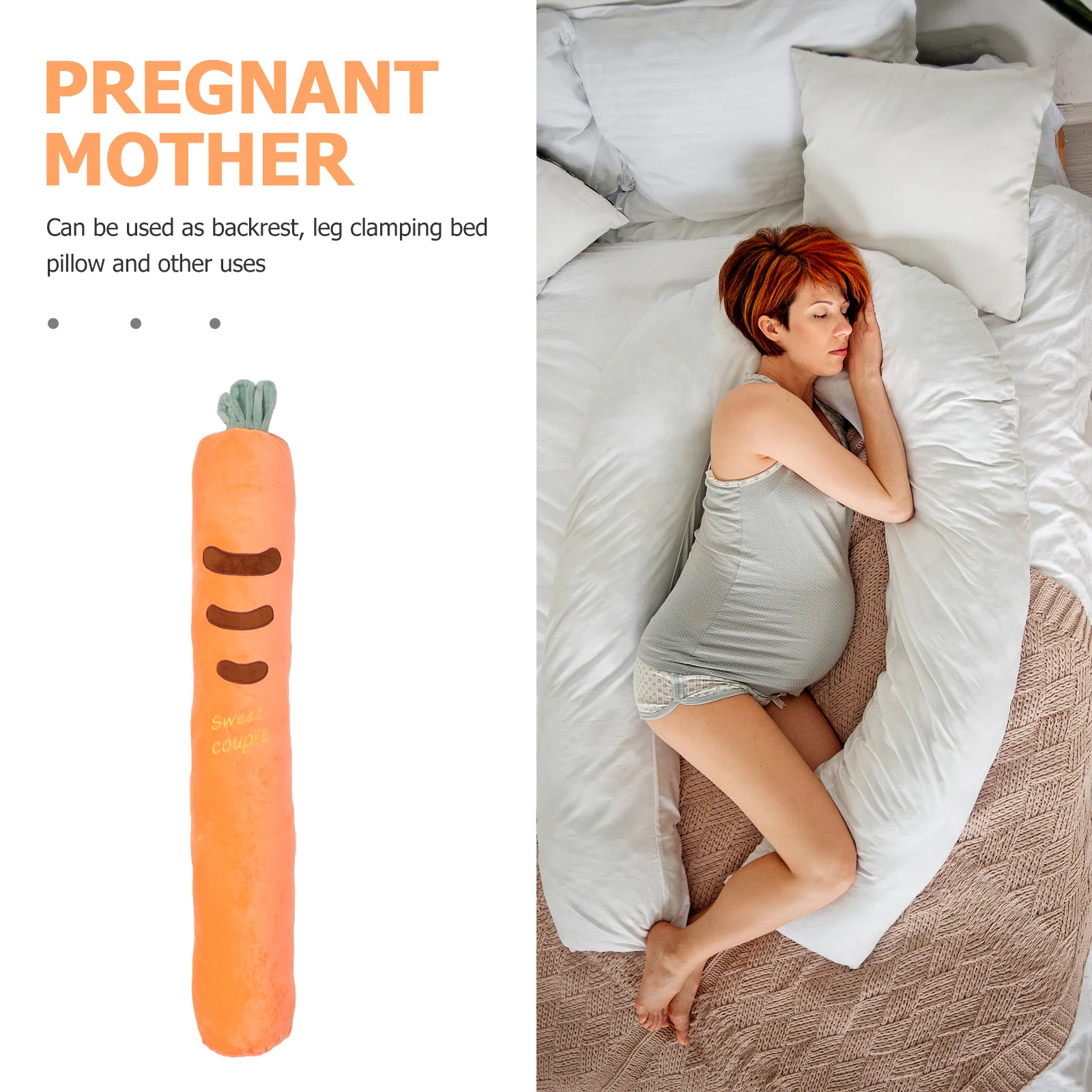 

Carrot-Shaped Pregnancy Pillow Comfortable Support Backrest Leg Bed Cushion Removable Washable Cloth Material Adorable Design