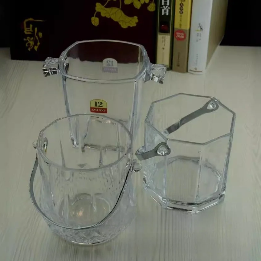diamond-pattern-glass-ice-bucket-for-bar-square-shape-eight-corner-design-beverage-serving-utensils-chinese-made