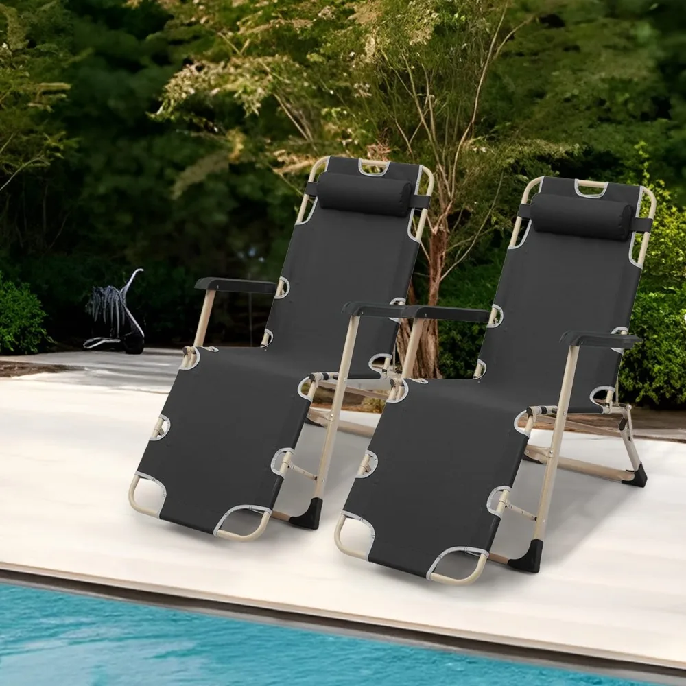 

Patio Folding Lounge Chair Set of 2 Outdoor Lawn Folding Lounge Reclining Lounger Chairs, Customized