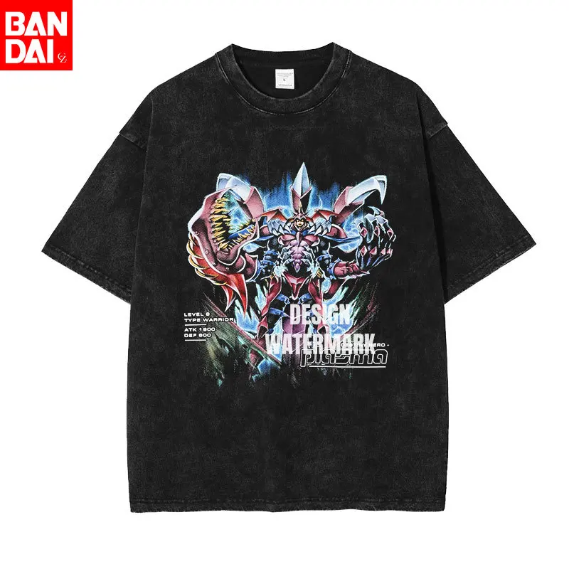 

Vintage Washed YuGiOh Buster Blader T Shirt Men Women, Retro Anime Graphic Tee 90s Nostalgia YGO Card Print Oversized Cotton Top