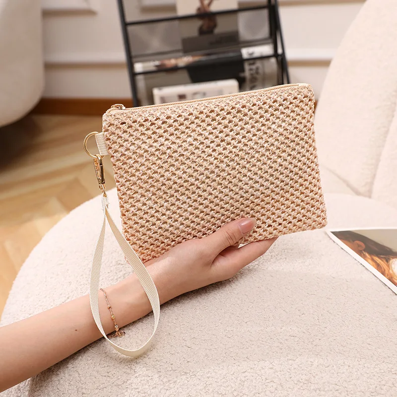 

Women' S Casual Travel Straw Woven Bag Fashion Ladies Wristlet Clutch Bag Coin Purse Beach Wallet Card Holder Braided Handbag