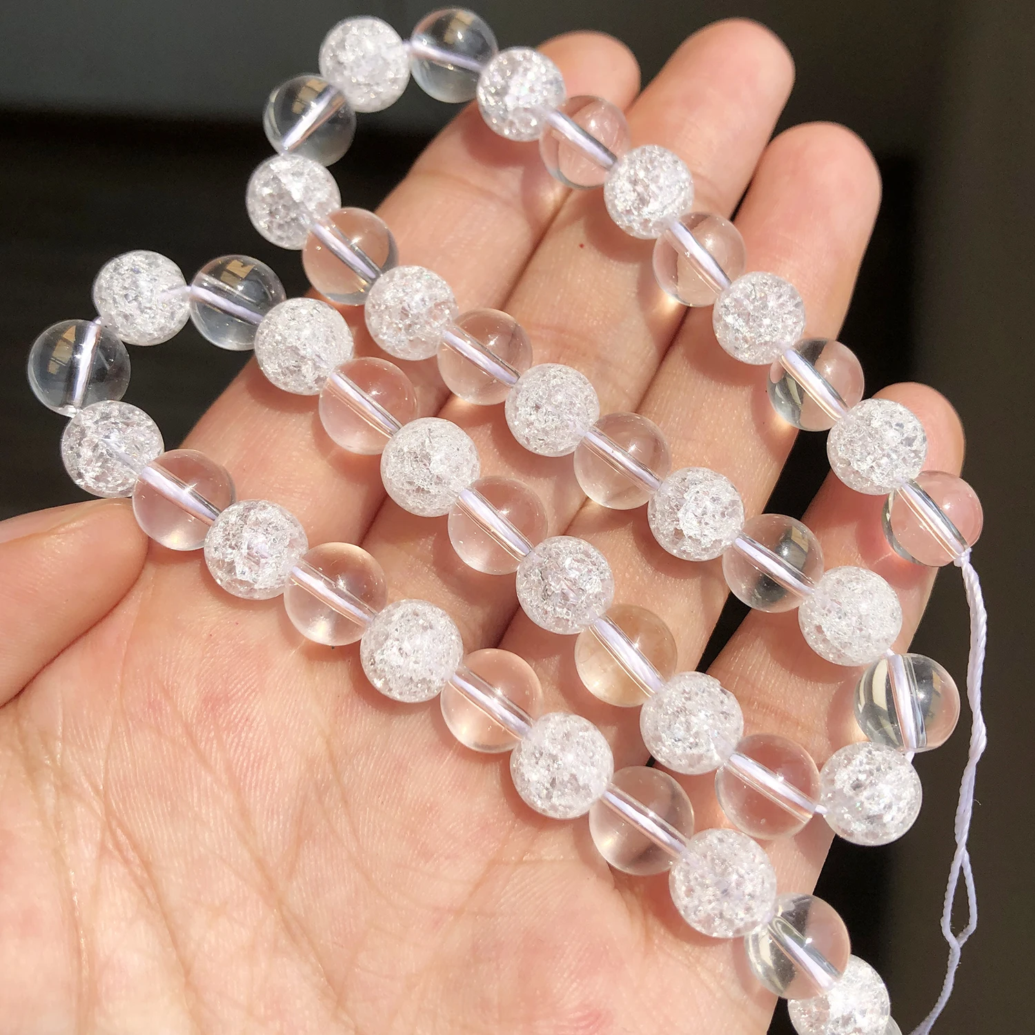 Natural White Snow Cracked Crystal Beads Multicolor Quartz Round Spacer Loose Beads  For Jewelry Making DIY Bracelets 6 8 10mm