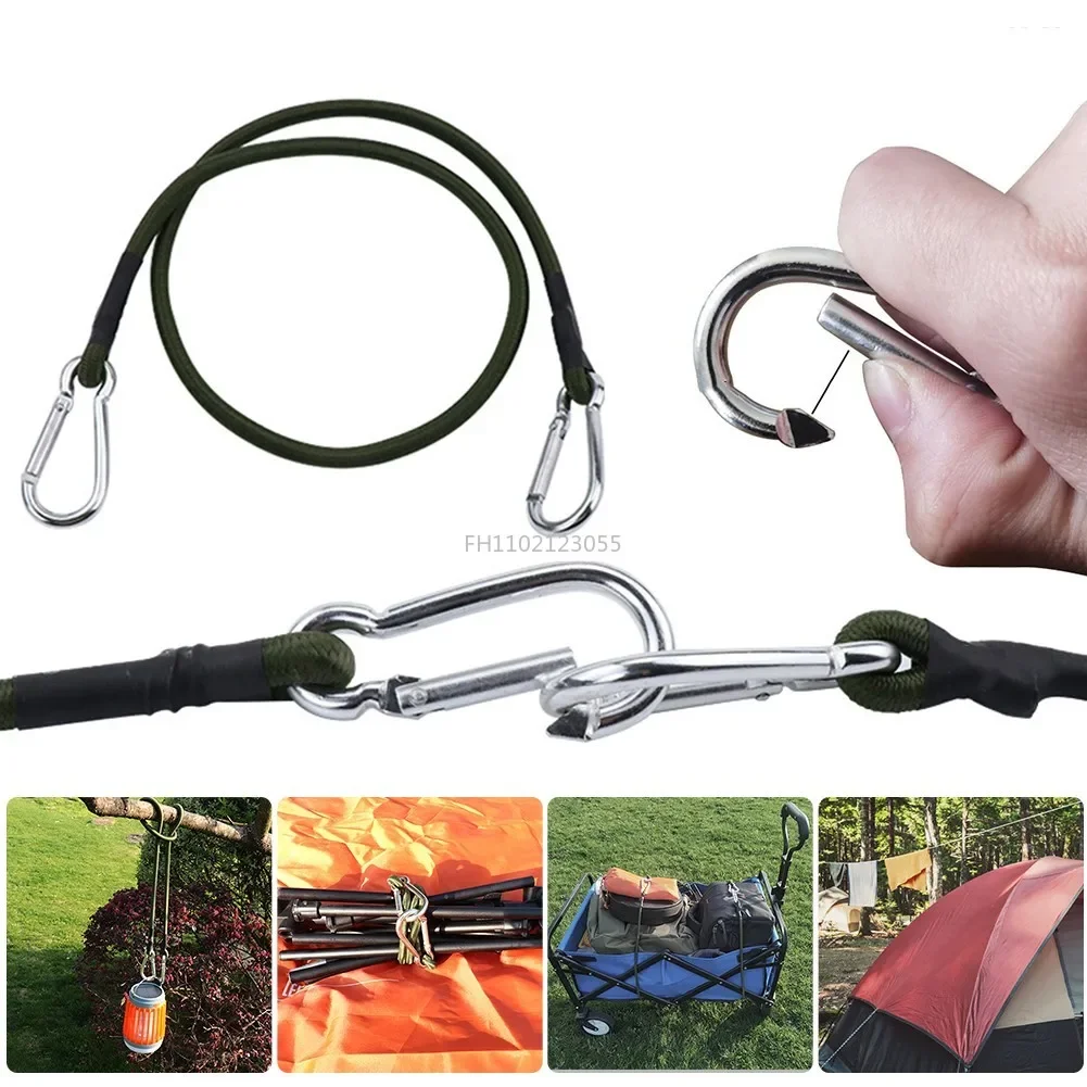 Outdoor Heavy Duty Bungee Cord Elastic Tie Strap String Carabiner Hooks Kayak Cycling Luggage Packing Ropes Camping Accessories