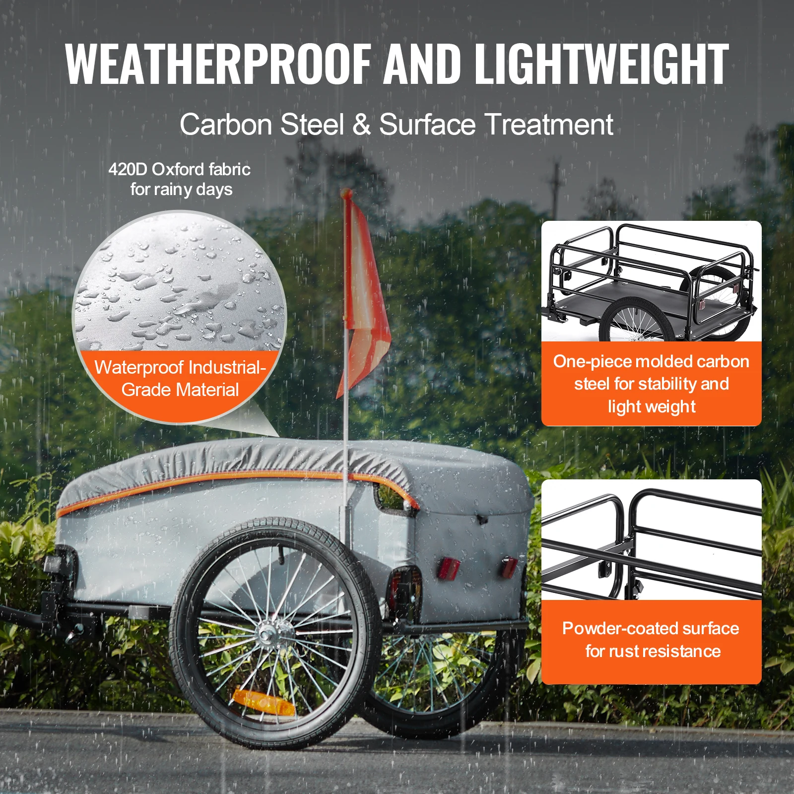 SucceBuy 100lbs Trailer de carga de bicicleta Dobrável Carrinho de vagão de bicicleta com capa à prova d'água e refletores seguros para roda de bicicleta de 22 "-28"