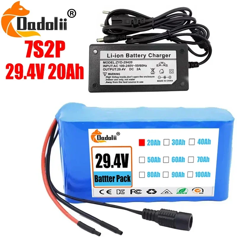 

24V 7s2p 20Ah 18650 lithium-ion battery pack 29.4v 20000mah electric bicycle electric wheelchair scooter battery+charger