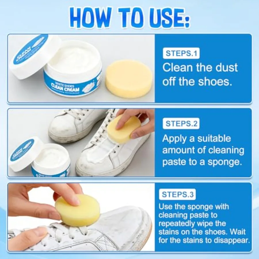 2Pcs White Shoe Cleaner Cream, Multipurpose No-Wash Solid Cleaning Paste with Sponge, White Shoe Cleaning Cream for Leather Sne - view 3