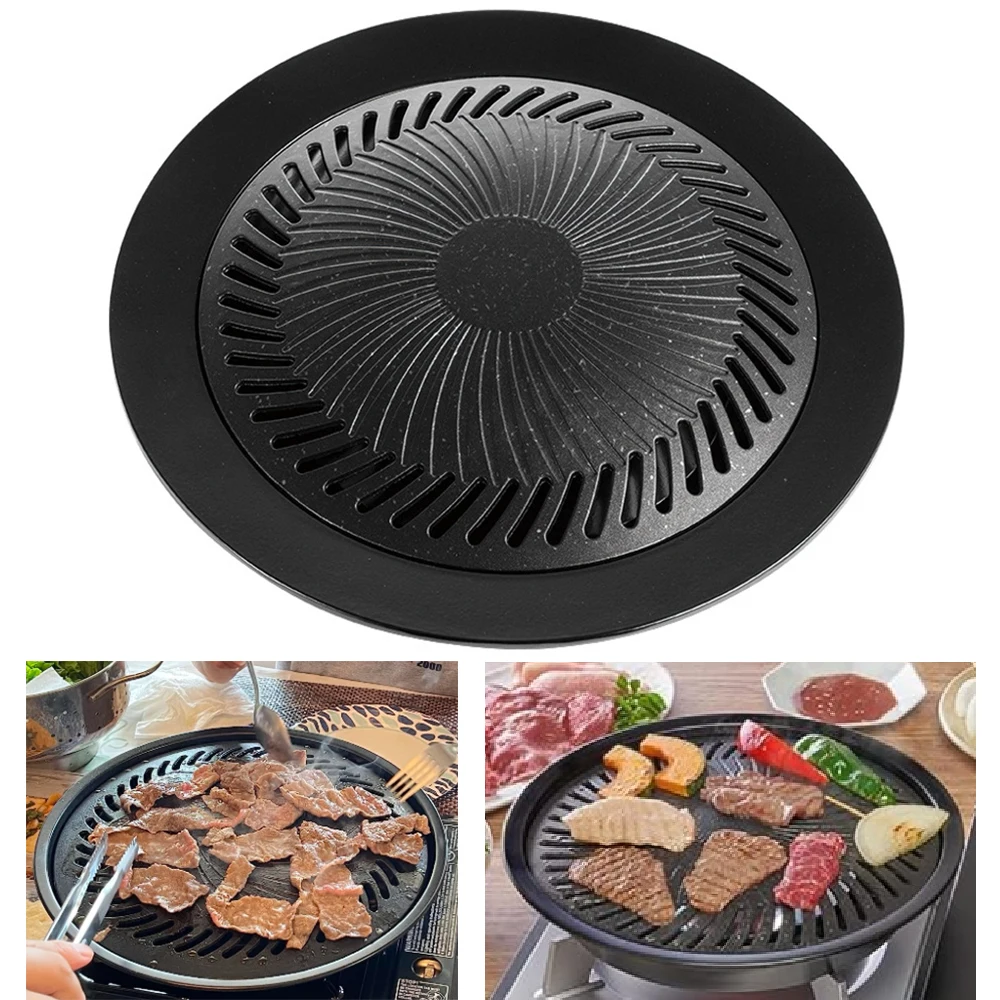 KOSUN Koreanische Grillpfanne zum Kochen im Innenbereich, 25,4 cm, antihaftbeschichtete Grillplatte, rauchfreie Grillpfanne für Gas- und Induktionsherd