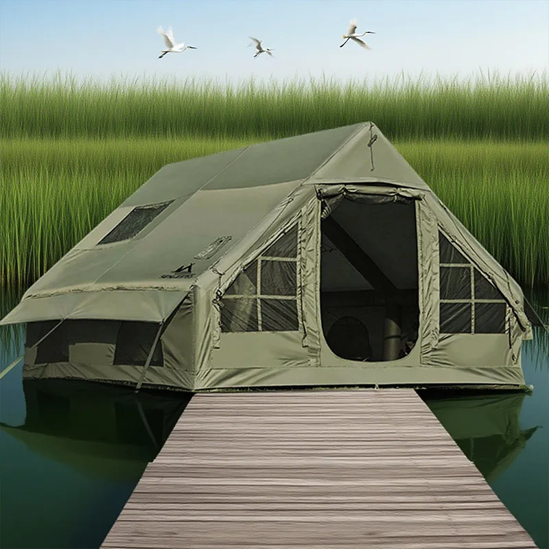 2-8 Person 12 Sqm 420d Waterproof Oxford Inflatable Camping Tent Winter Sale 2 Bedroom Glamping Air Tent Portable FeaturesFor RV