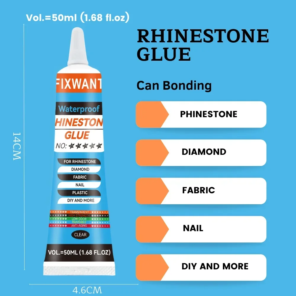 Long-Lasting Rhinestones Glue for Diamond Jewelry Crafts Fabric Fause Nail DIY Adhesive Transparent 50ml