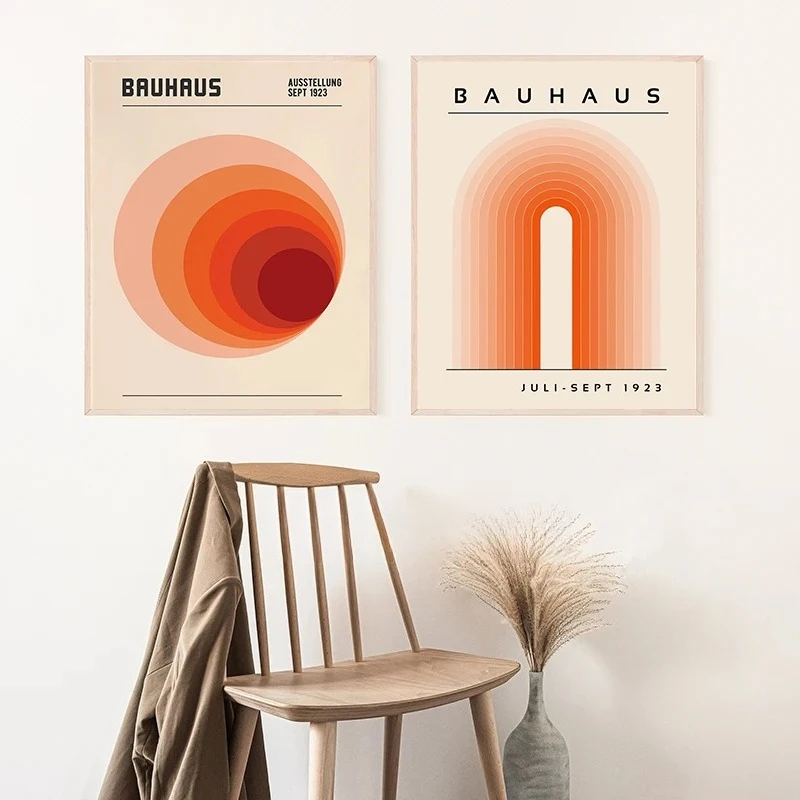 Orange Bauhaus Retro Art Prints Exhibition Posters Circular Geometric Shape Canvas Painting Living Room Wall Pictures Decor view 2