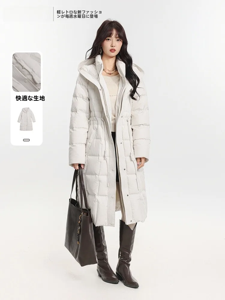 

Теплое длинное пуховое пальто женское Memory's Starting Point Зима 2025 Новинка с капюшоном, приталенное, повседневное, стандартный крой