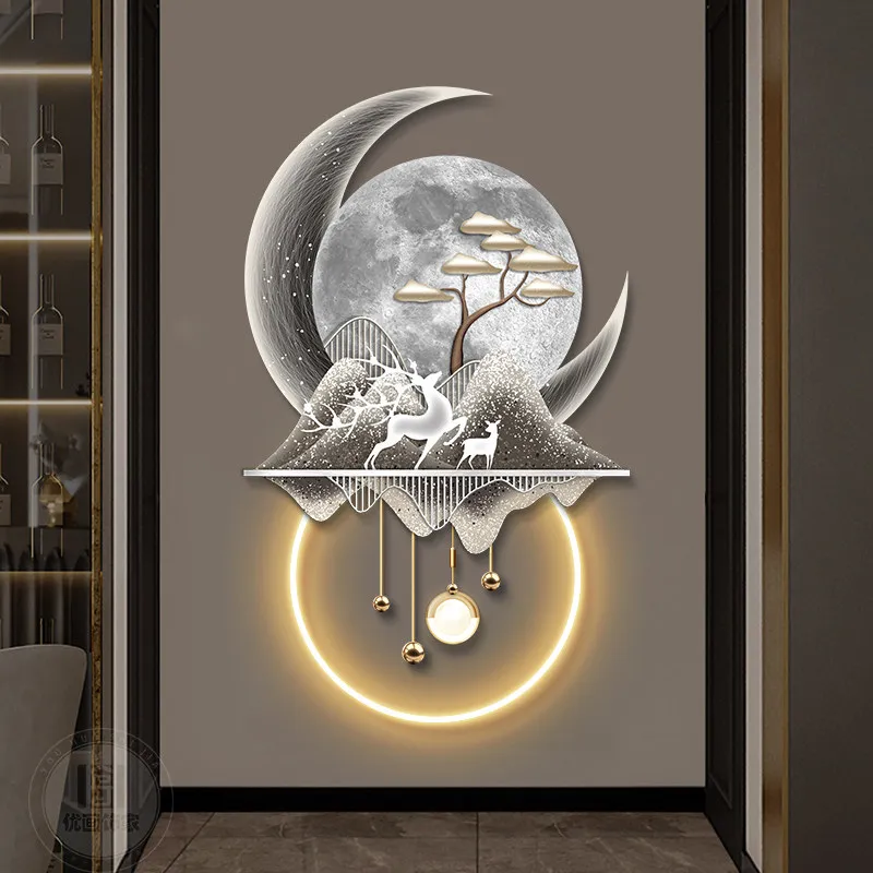 

Light luxury elk entrance decoration painting, background wall hanging painting, corridor three-dimensional wall lamp painting