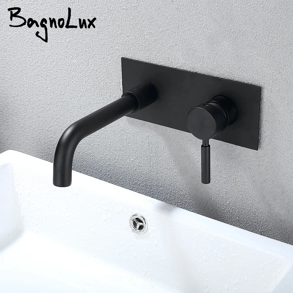 Bagnolux Black Embedded Installation Two Holes Shower Bathtub Vanity With Sink Cold And Hot Mixer Bathroom Faucet