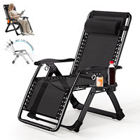 Garden Sunloungers Outdoor Textilene Adjustable Zero Gravity Folding Reclining Lounge Chair with Cup Holder and Headrest Pillow