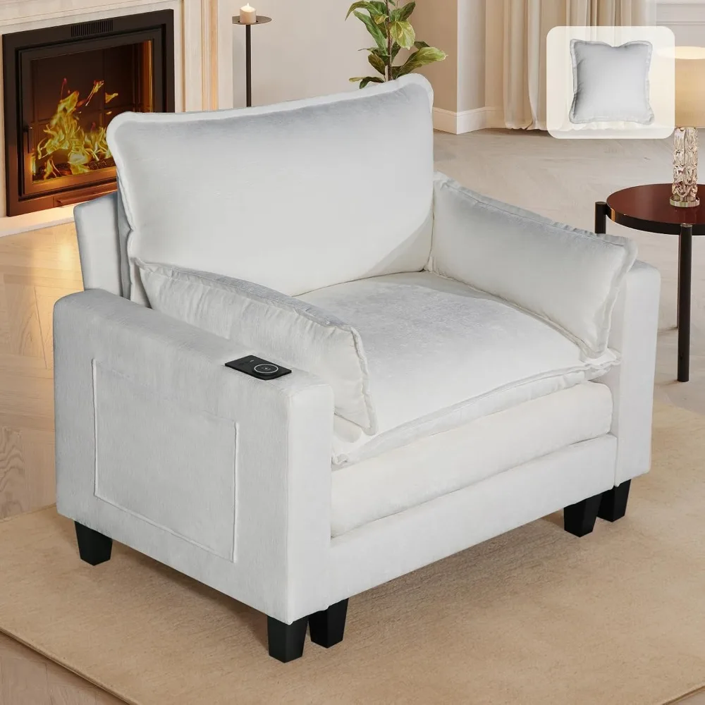 

45.25" Oversized Accent Chair, Single Sofa Come with Smart Charging Module, Thicken Double-Layer Cushion, Storage Pockets, Cheni