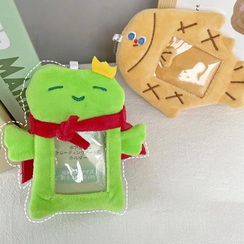 Plush Cartoon Frog Photocard Holder INS Cute ID Credit Card Holder Girl Kpop Idol Photo Card Cover Bag Pendant