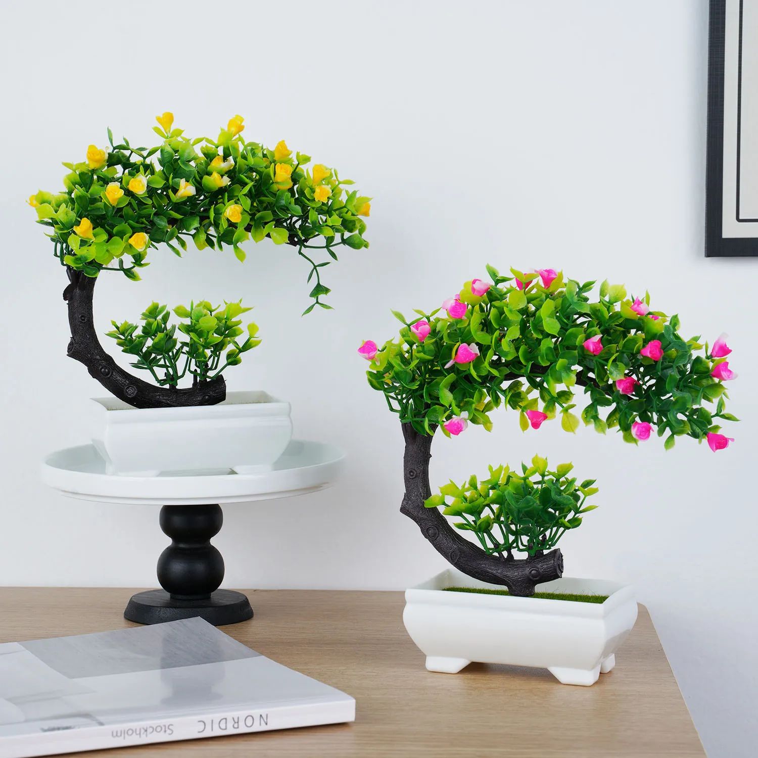 Maceta de simulación de árbol pequeño, plantas artificiales, bonsái, flores falsas, adornos de mesa para el hogar en maceta, Hotel, jardín, decoración de oficina