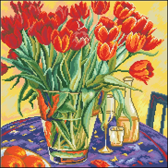 Cross stitch Kit 14CT Canvas Cross Stitch Embroidery Set Craft 24-RTO M376 Tulips on the table 43-43 Cross Stitch Set