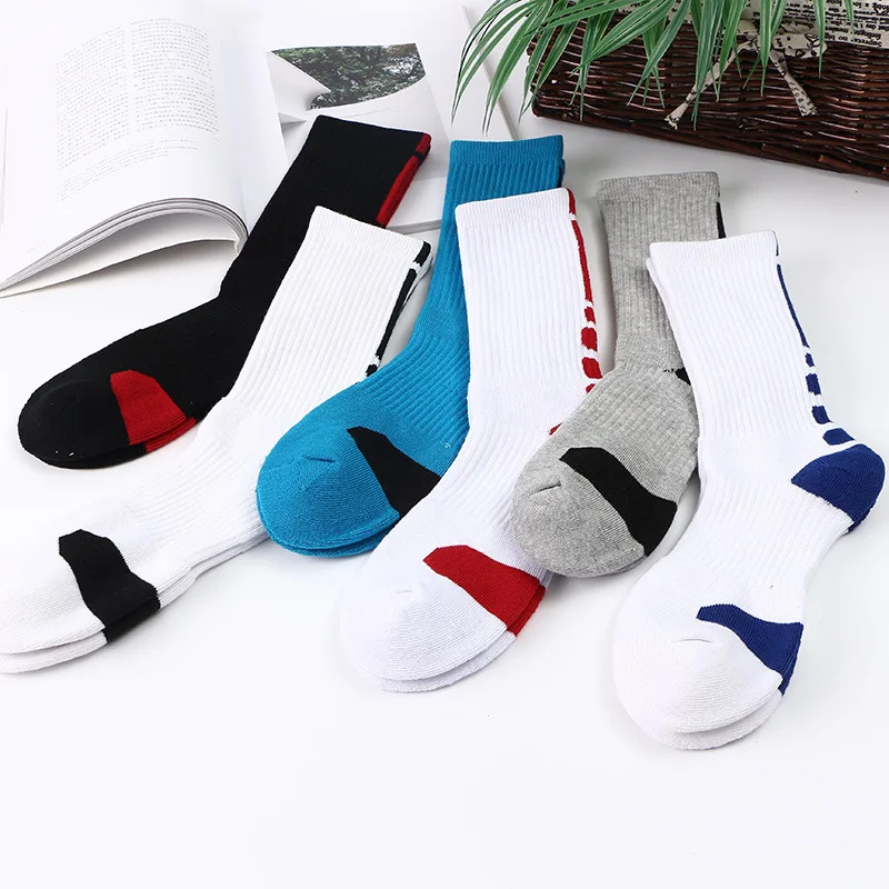 

5 Pairs Classic high top towel bottom sports socks with thick loops and anti slip elite basketball socks for men