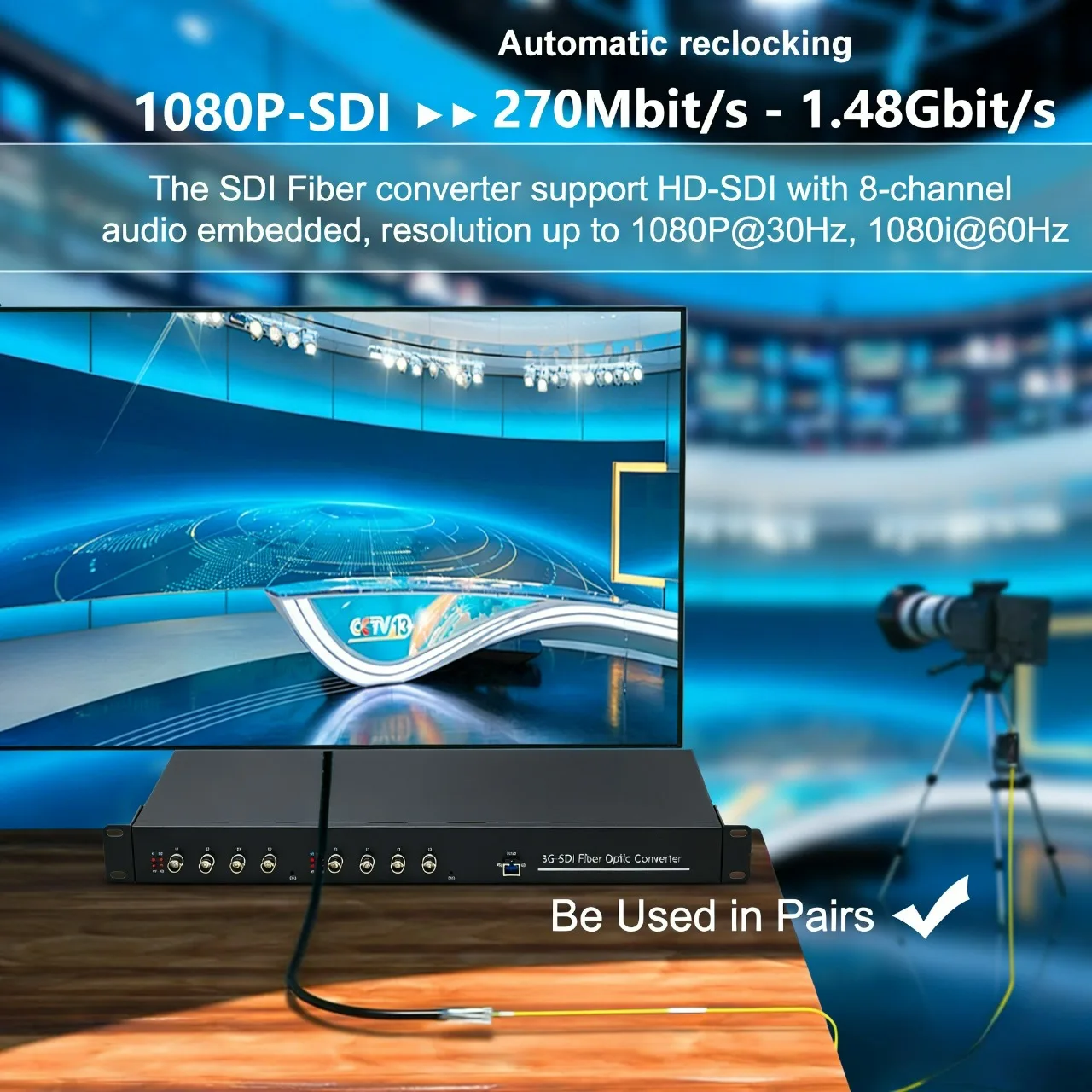 1080P  8Ch Unidirectional Uncompressed 3G SDI over Fiber Extender Single Fiber LC UP To 20KM  Fiber Optic Converter