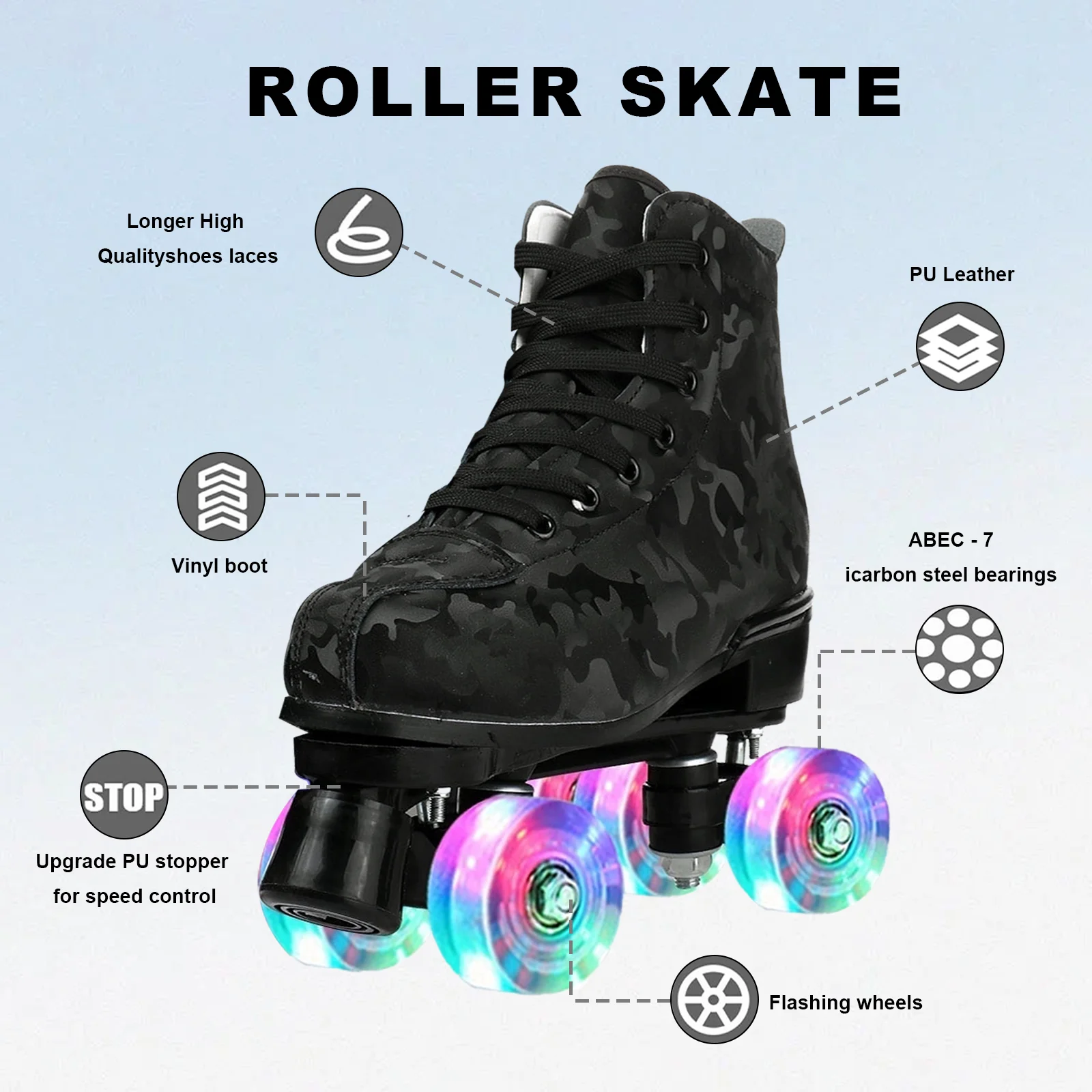 Beginner Double-Row Roller Skates Women Men Outdoor Skating 4 Wheels Skate Shoes Size 37 38 39 40 41-45 Flashing Quad Sneakers