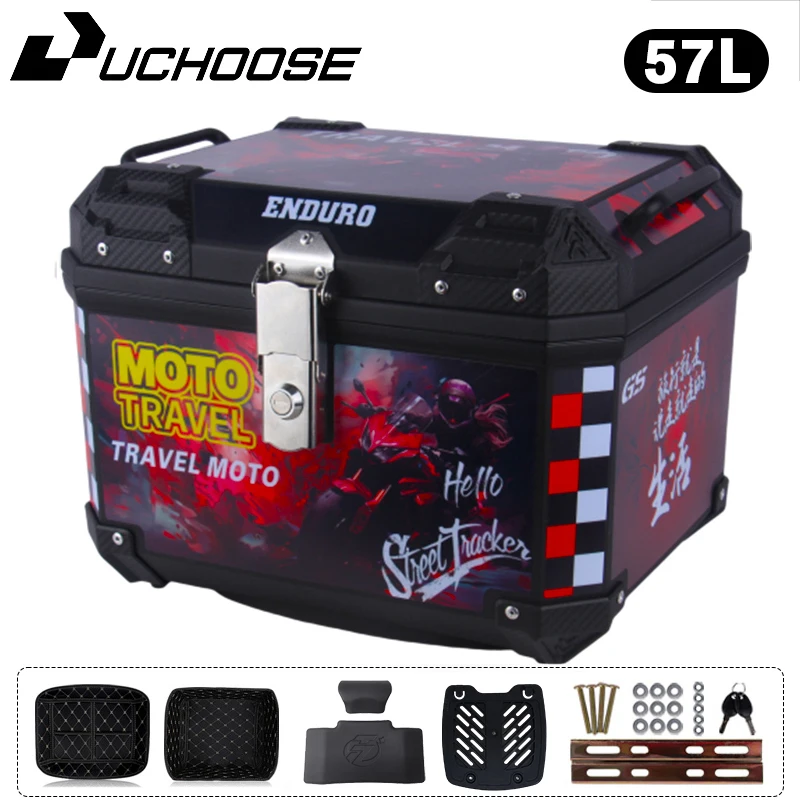 57L 오토바이 테일 박스 범용 R1200GS R1250GS F800GS F850GS G310gs F750gs, 대용량 탑 테일 박스 후면 수하물 도구