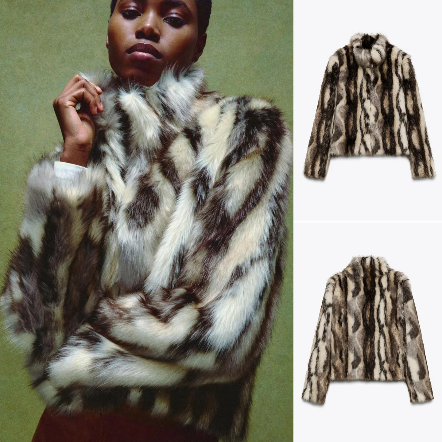 

Fall 2025 New Arrival Long Sve Faux Fur Coat Stand Collar Outerwear Commute Sle Polyester Fiber 00% round Ne Zipper C...