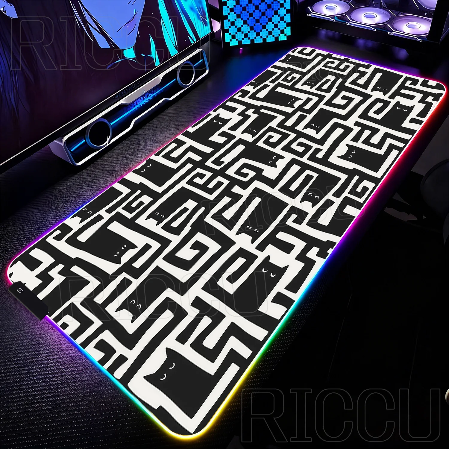 

RGB Checkered Cute Cat Kitten Mousepad Office Desk Mat XXL LED Mouse Pad Computer Type Carpet Laptop Accessories protective pads