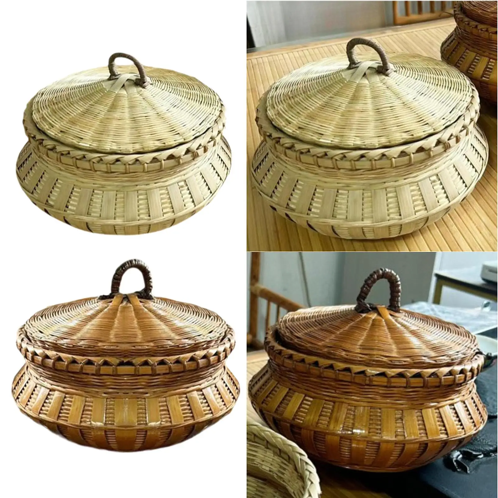 Kitchen Food Storage Bin Snacks Container Household Desktop Multipurpose Handmade Round Woven Basket Egg Holder Decorative