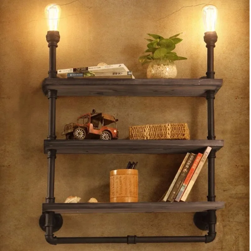 Loft Creative Bookshelf Vintage Industrial Corridor Lamp Cafe Bar Storage Shelf Study Decorative Wall Light Space-Saving