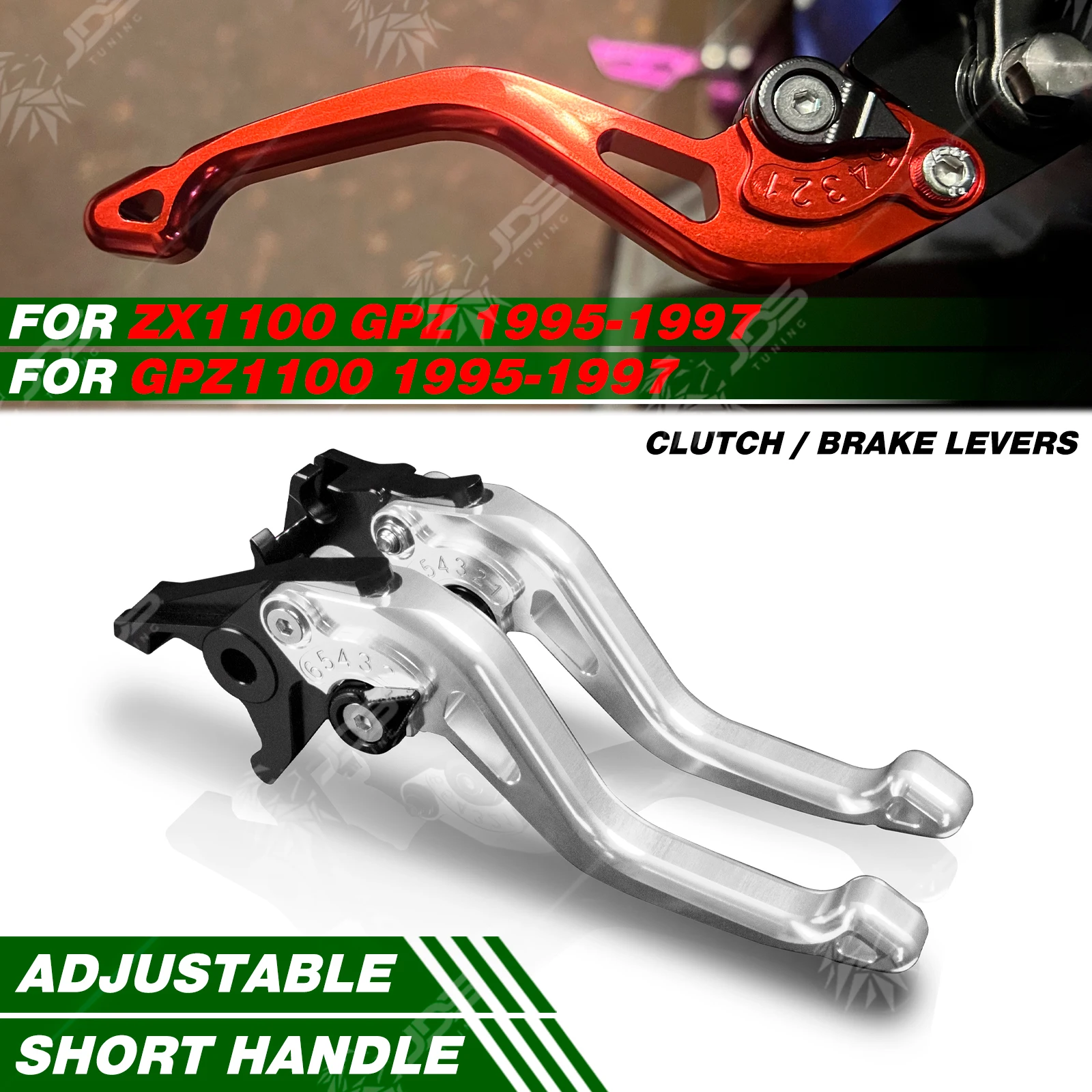 For Kawasaki ZX1100 GPZ/GPZ1100 1995-1997 Racing Short Brake Lever Set Adjustable Handle Levers Three-Fingers Accessories Parts