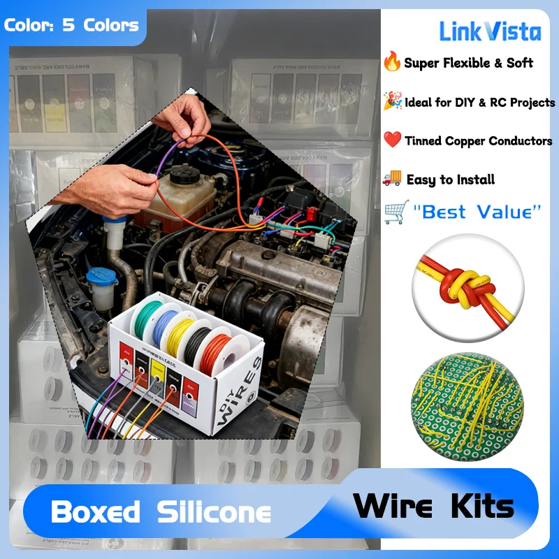 

High-Temp Super Flexible Silicone Wire Kit | 30-16 AWG 8-Sizes & 5 Colors of Tinned Copper Cable for DIY, RC & Battery Projects