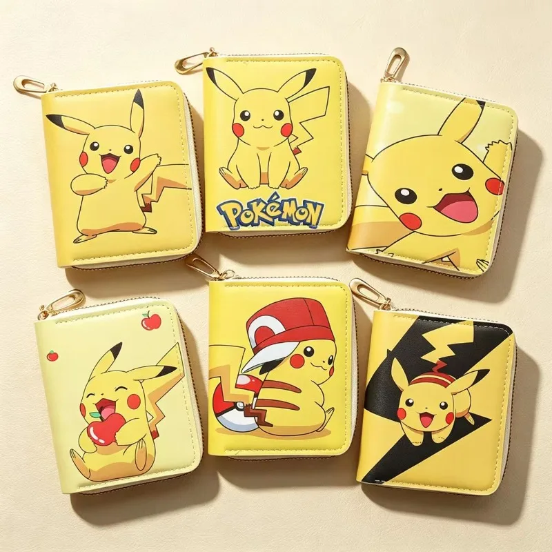 For Pokemon Wallet Japanese Cartoon Cute Coin Purse Around Pikachu Wallets Fashion Leather Zipper Wallet Children Birthday Gift