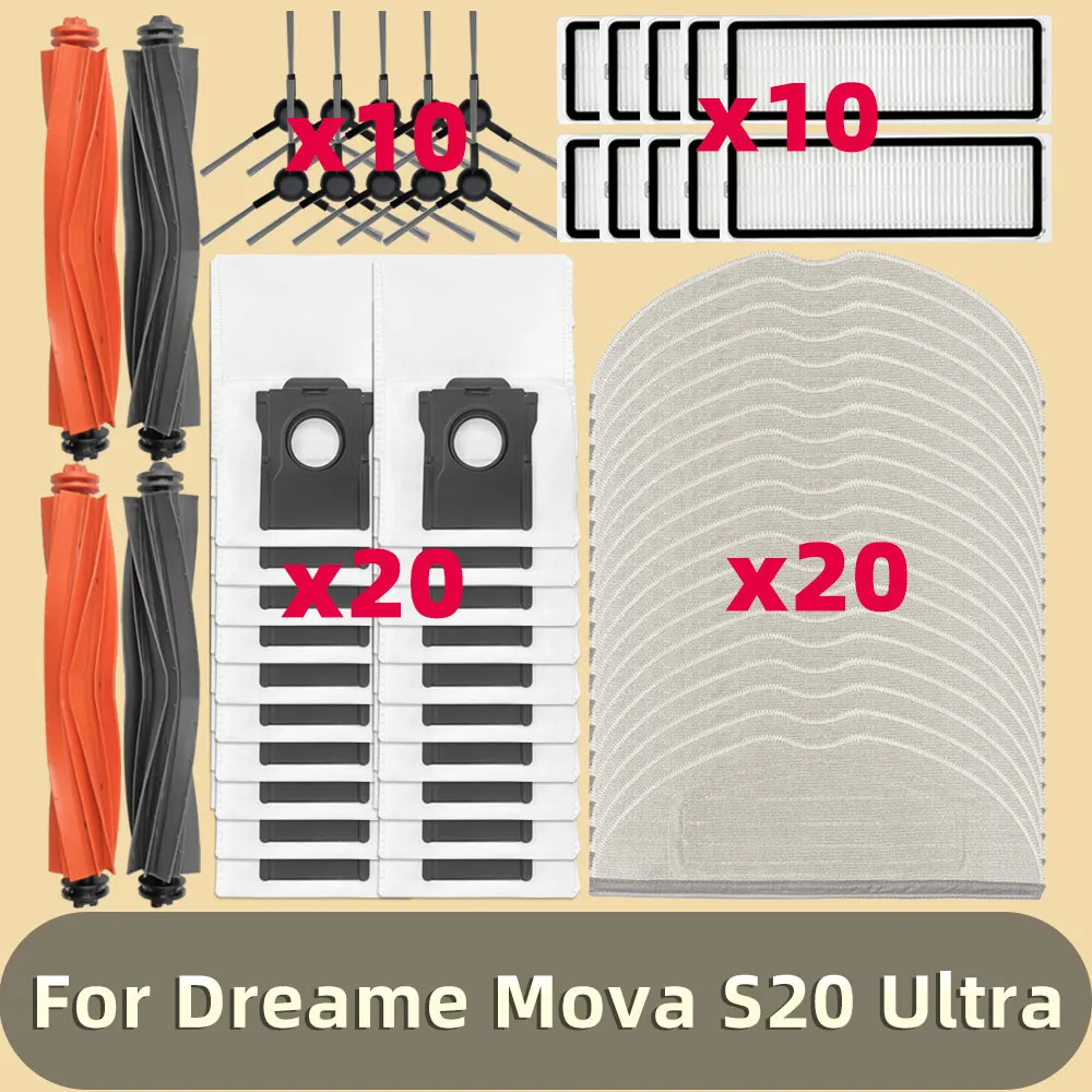 Совместимо с Dreame Mova S20 Ultra / RLM71CE Запасные Части Основной Валик, Боковая Щетка, HEPA-Фильтр, Моп, Мешок для Пыли, Аксессуары, Расходные Материалы