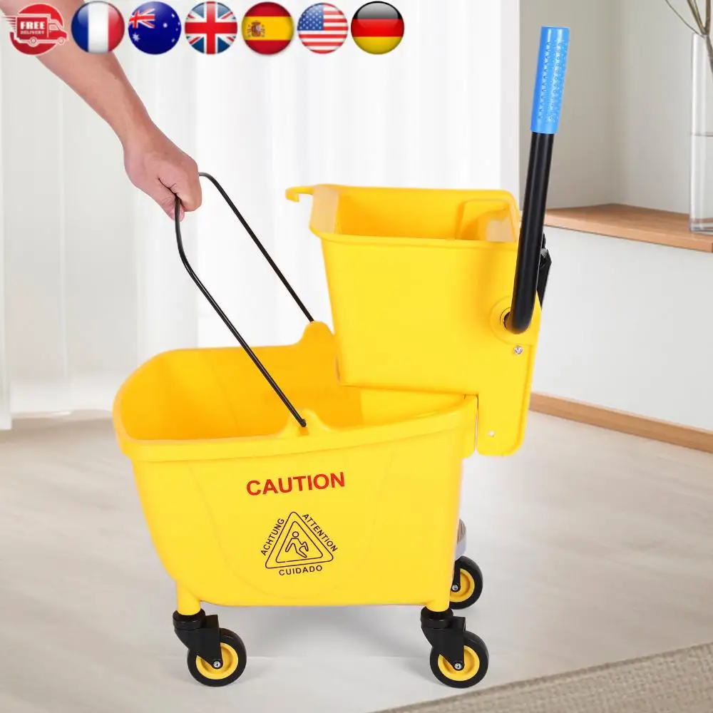 

24L Mop Water Squeezer Wear Resist Hotel Cleaning Mop Bucket Multifunction Creative Trolley Mop Bucket for Home/Restaurant/Hall