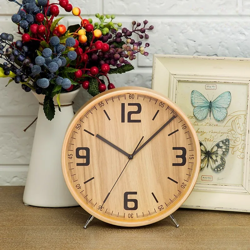 

European Wooden Silent Quartz Table Clock Simple Bedroom Alarm Clock Student Wake-up Alarm Watch Bedroom Decorative Watch