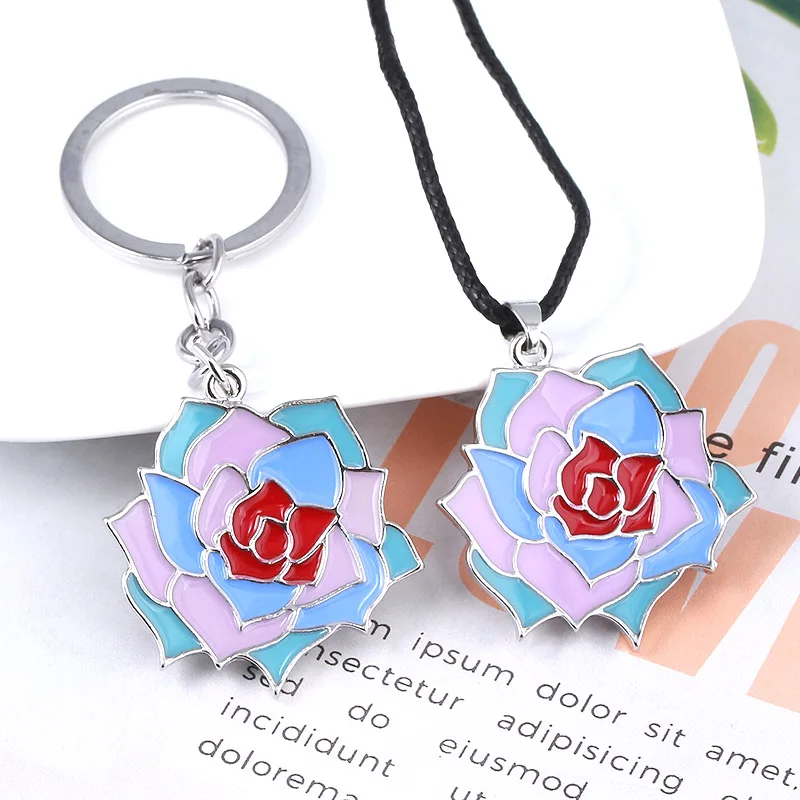 سلسلة مفاتيح ليلية للرجال والنساء ، قلادة زهرة الورد الأزرق ، حلقة مفاتيح تأثيري ، مجوهرات ، ملطخة بالدماء