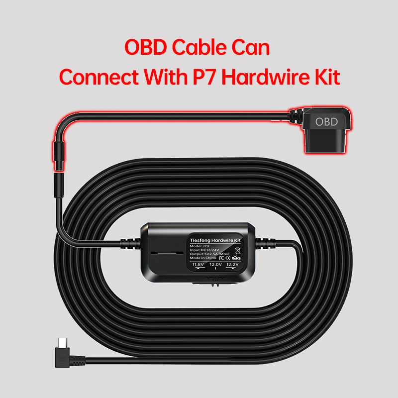 TIESFONG OBD Connect Cable Compatible with the P7 hardwire kit for I7pro-WB Dash Cam for 24H Radar Parking Sensor