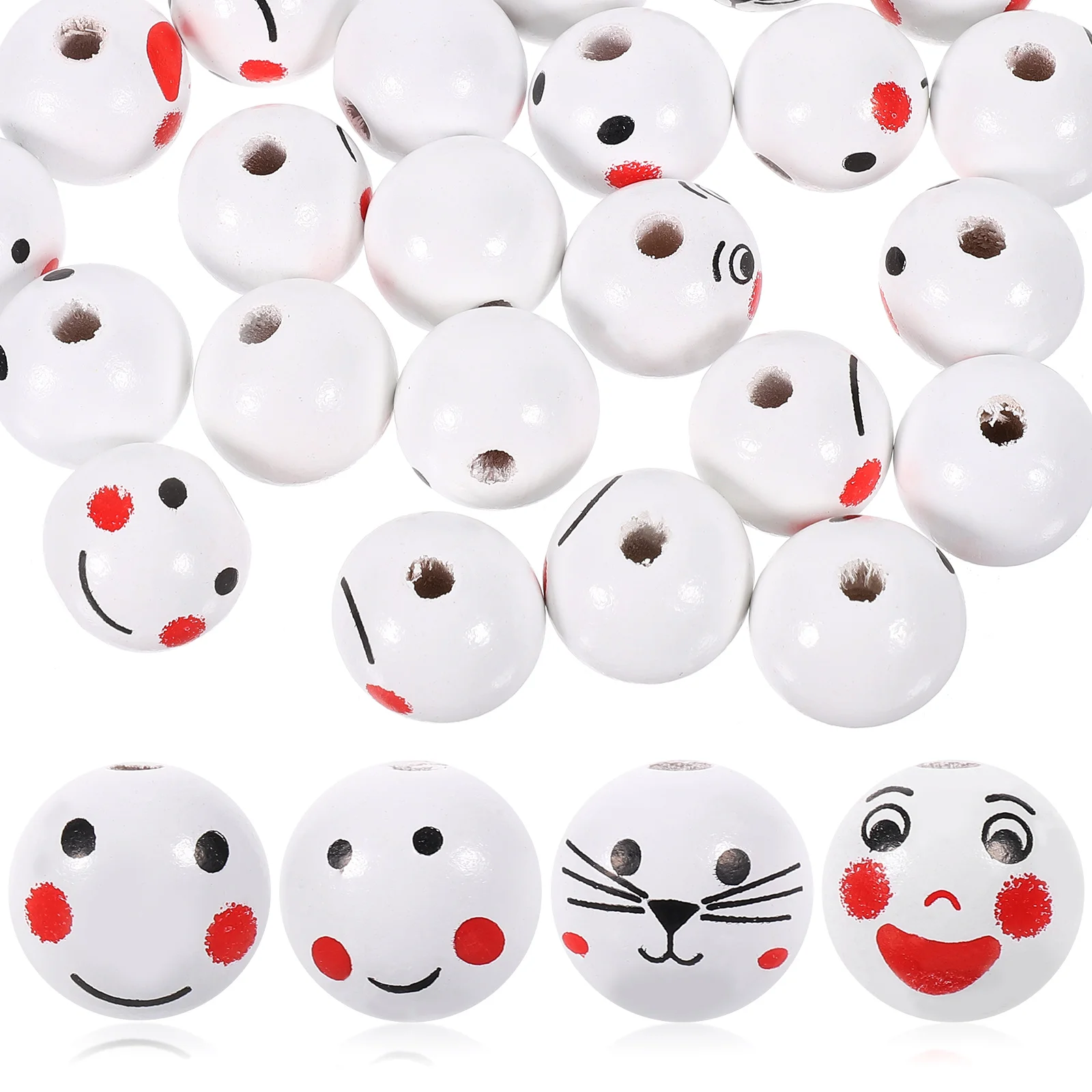 

120 Pcs Face Wooden Face Pattern Wood Beads 20mm White Color Bulk DIY Jewelry Crafts Home Decor Smooth Surface Hole Beads