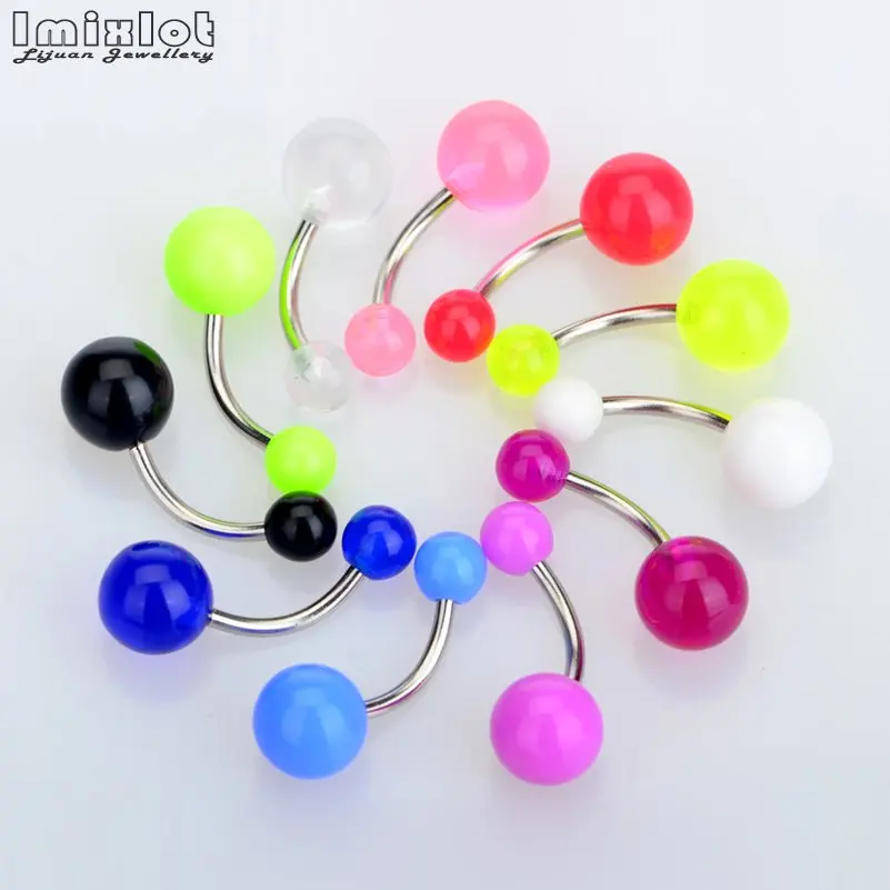 20pcs/Lot Colorful Silicone Belly Button Rings Navel Piercing 5/8mm Balls Curved Barbell Piercing Belly Navel Ring Body Jewelry