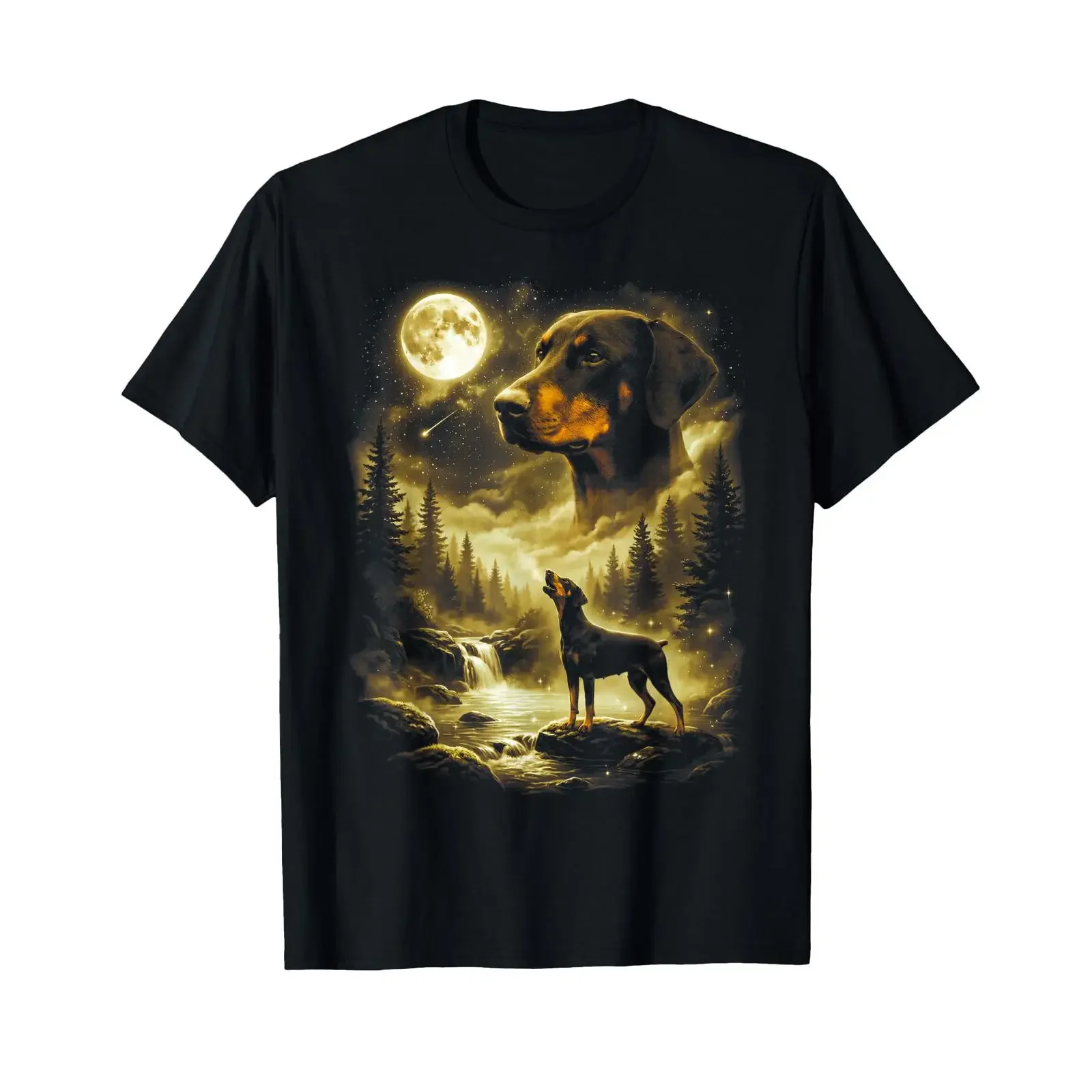 Dobermann, der zum Mond schreit, Retro 90er Dobie Dog T-Shirt, Vintage, gewaschen, dehnbar, Unisex, stilvolles Streetwear, leicht lässig