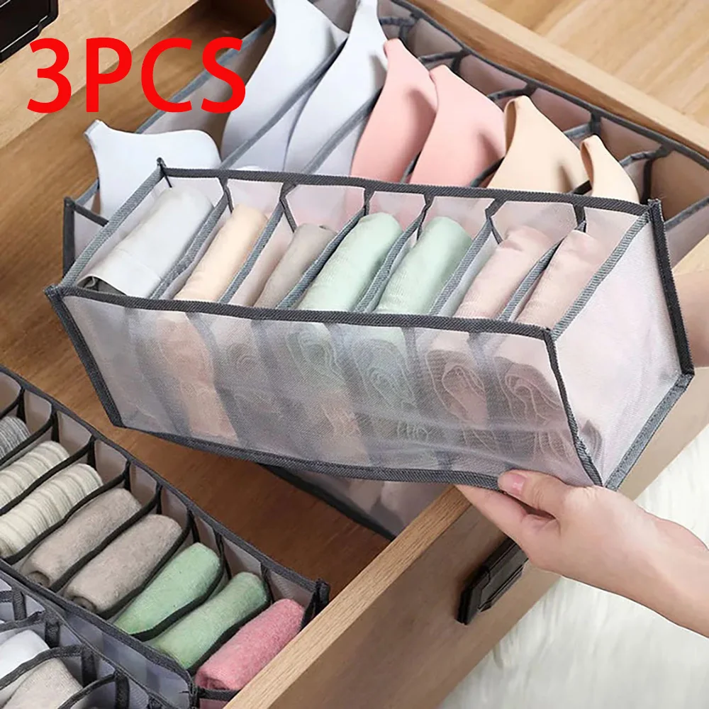 3PC- Closet Organizer for Socks Home Separated Underwear Storage Box  Grids Jeans Bra Organizer Foldable Drawer Organizer