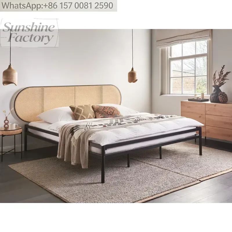 Heavy Metal Platform Double Bed Frame Queen Bed for Home Hotel Apartment Knock Down Structure