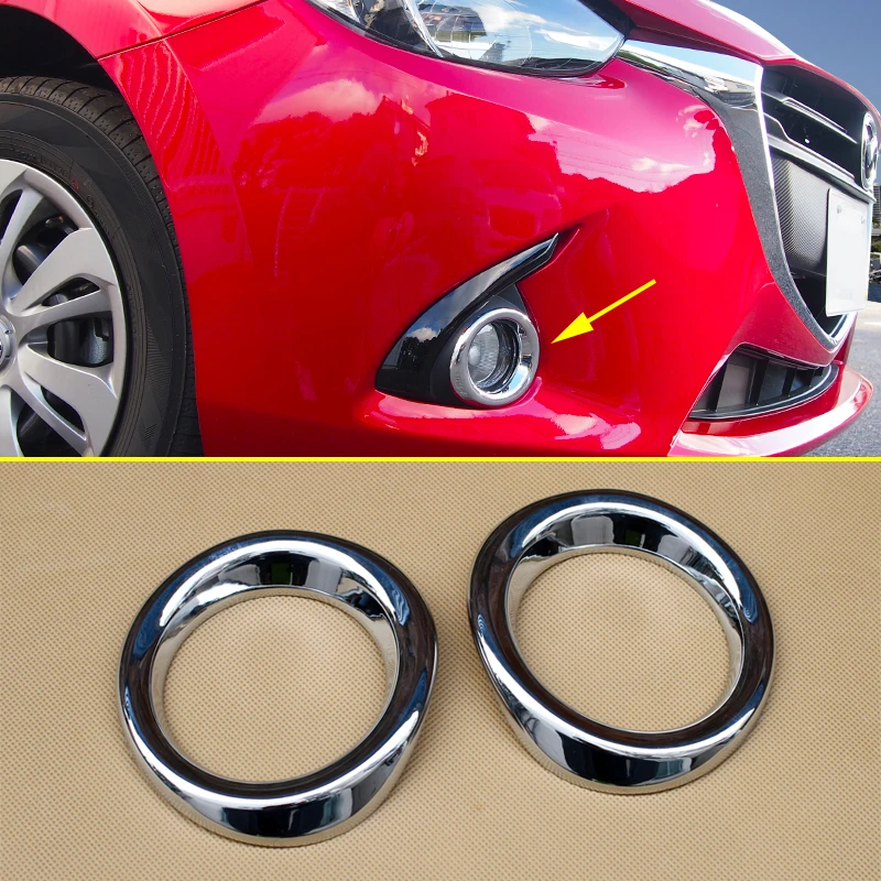 Chrome Front Fog Light Cover Ring For Mazda 2 Demio DJ DL 2015 2016