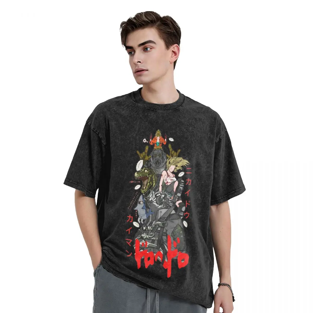 Washed T Shirt Dorohedoro T-Shirt Street Manga Fanart Nikaido Streetwear Short Sleeve Summer Tops Tee Shirt for Men Women