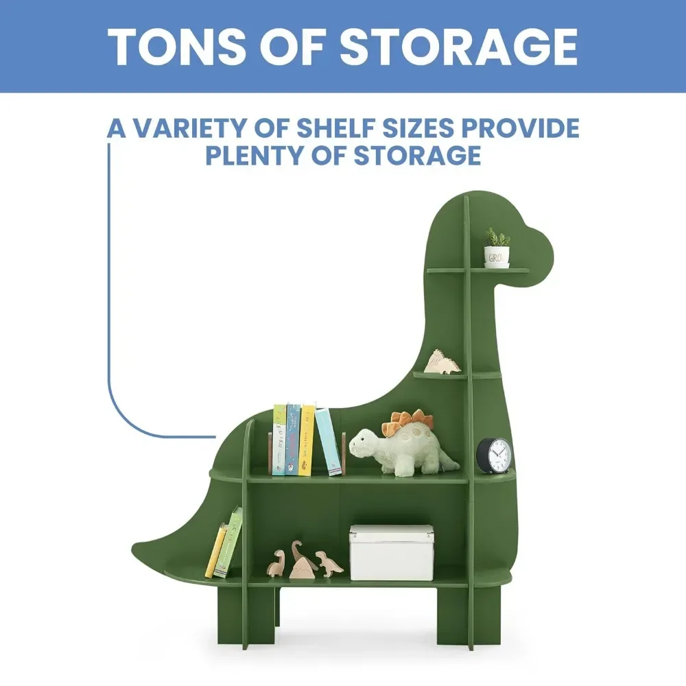 Rak Buku Anak - Rak Buku Multi Cerita Anak Berbentuk Hewan, Bersertifikat Emas, Hijau Pakis, Rak Buku Anak