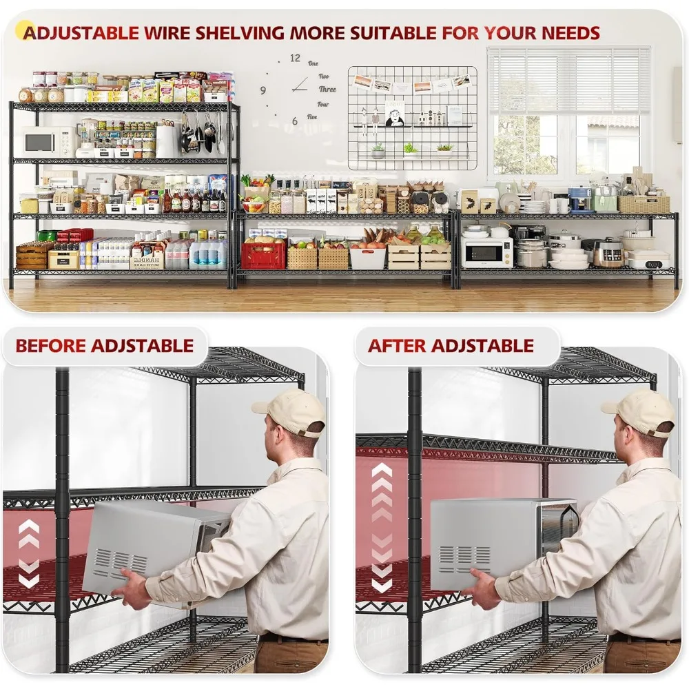 75.6" H Storage Shelves Wire Shelving Unit with Wheels 2500LBS Garage Shelving Heavy Duty Metal Shelves for Storage Rack