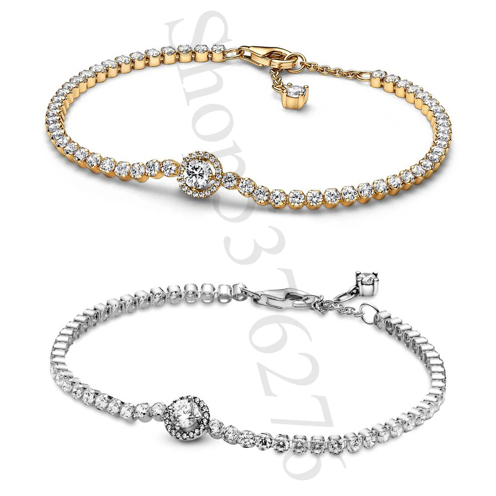 

Authentic 925 Sterling Silver Sparkling Halo Fashion Tennis Bracelet Fit Women Bead Charm Gift DIY Jewelry