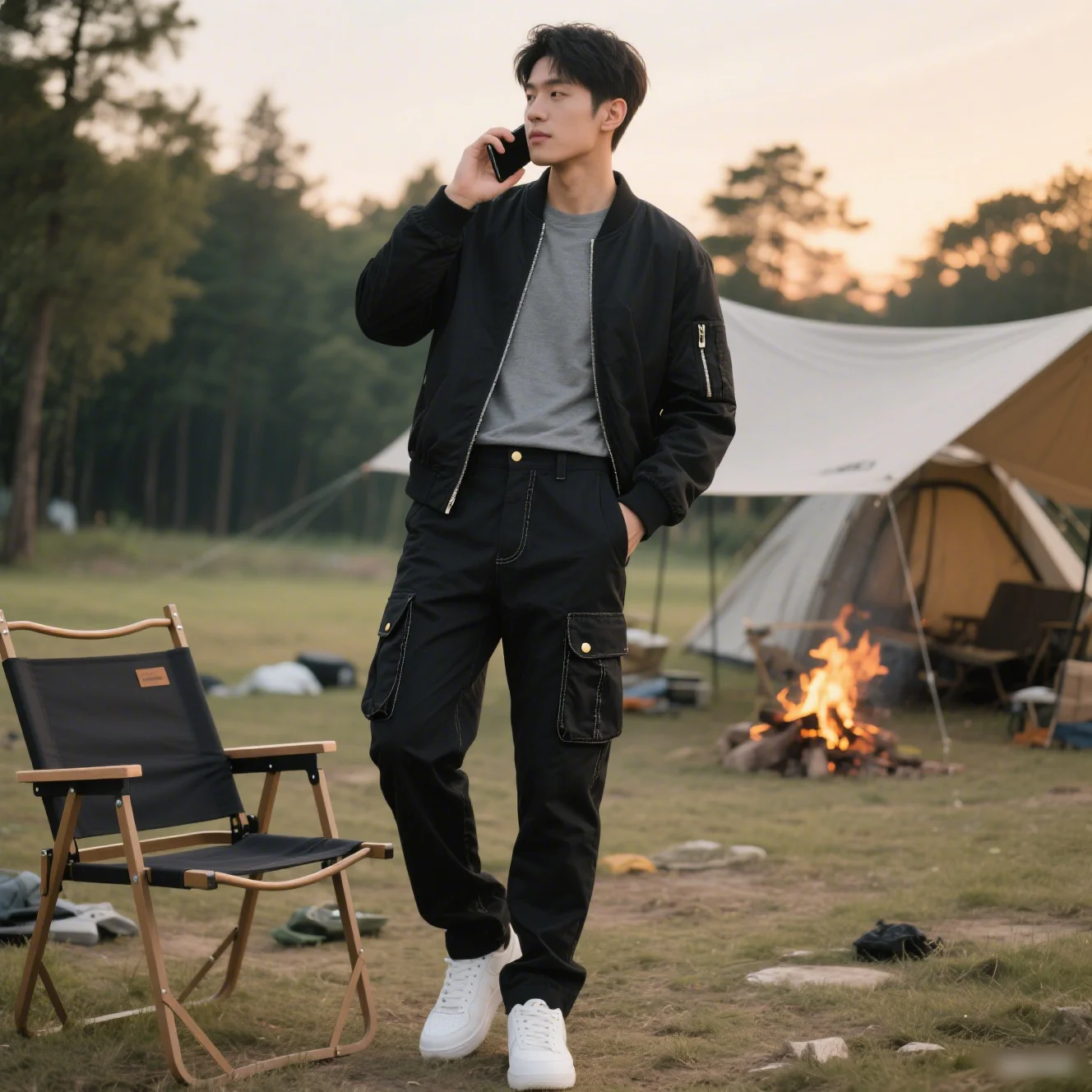 

Men's solid color multi pocket casual mid waist pants slim fit daily wear jogging pants street stretch jeans