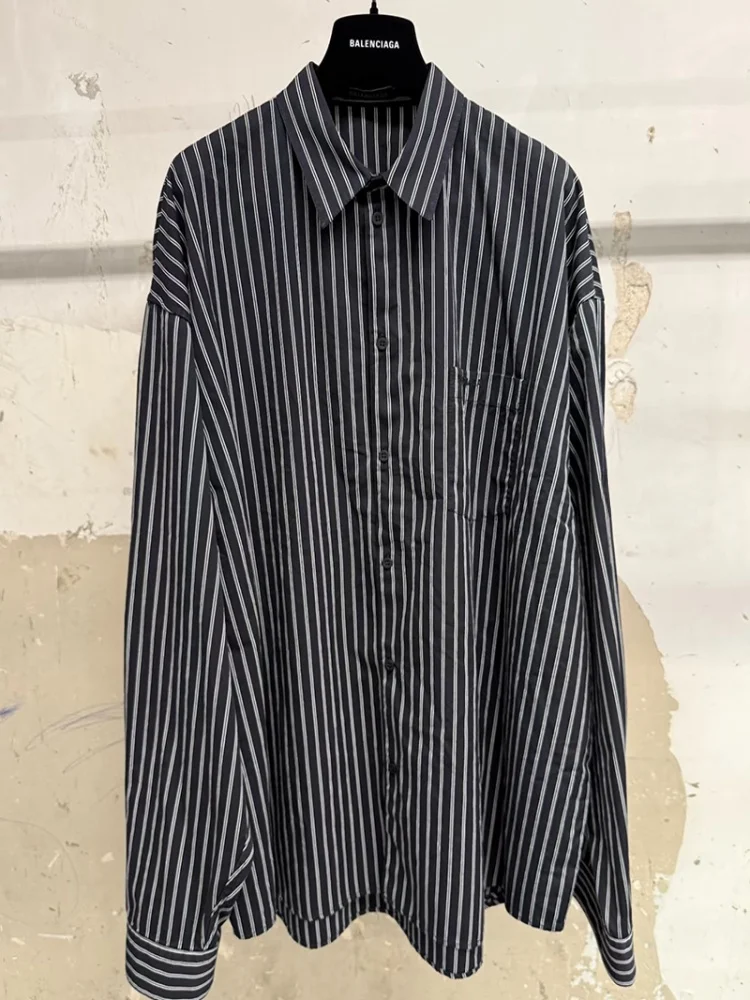 

Parisian Vintage Striped Loose Long Sve irt Casual ex Oversized Fit Four Seasons Wearable Classic Collar Busin irt
